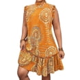 thumbnail image 1 of RXMEKW Robe Décontractée pour Femmes avec Imprimé Patchwork et Manches Volantées, Robe Midi Style Vacances Grande Taille pour le Printemps et l'Été, 1 of 9