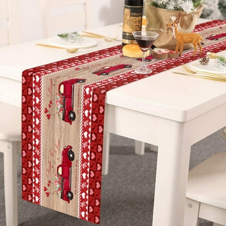 

Cute Gnomes Valentines Day Table Runner for Farmhouse Holiday Parties Burlap Table Runner Dresser Scarves Romantic Pink Red Plaid Check Dining Table Decor 13 x 70 Inch