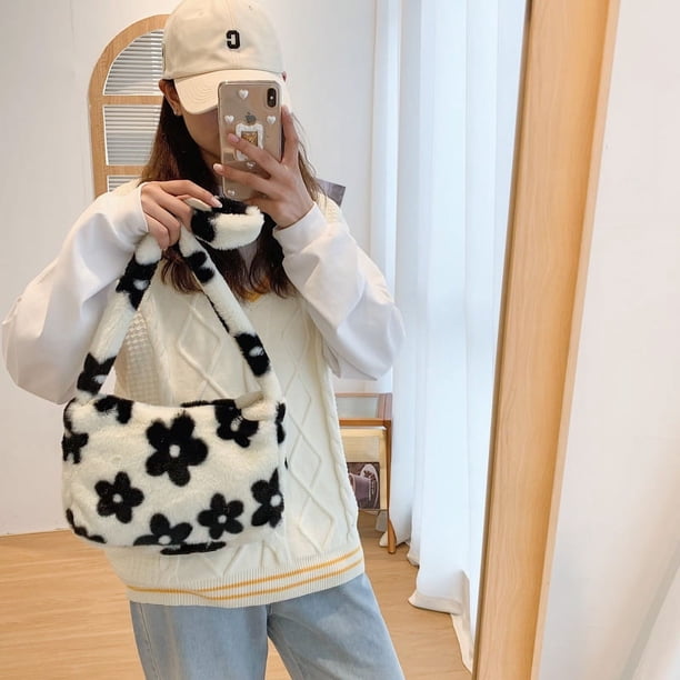 Bolso de felpa para las axilas, bolso de hombro mullido para mujer, bolso de mano peludo para mujer para otoño e invierno