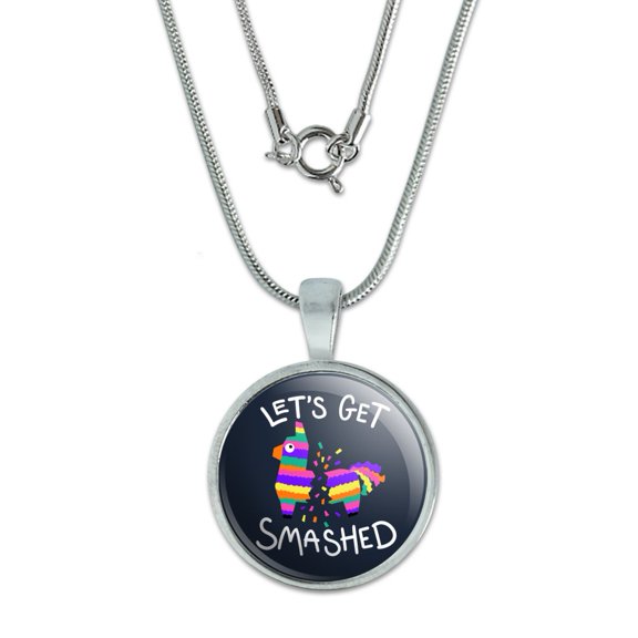 Let's Get Smashed Pinata Drinking Funny 0.75" Pendant with Sterling Silver Plated Chain