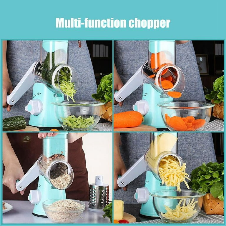 KEOUKE Rotary Cheese Grater Slicer - Round Mandoline Drum Slicer Manual Vegetable Slicer with A Stainless Steel Peeler (Blue)