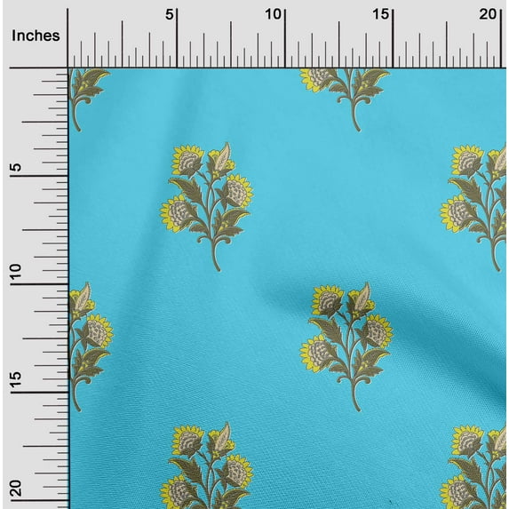 oneOone Cotton Jersey Turquoise Blue Fabric Leaves & Flower Floral Craft Projects Decor Fabric Printed By The Yard 58 Inch Wide
