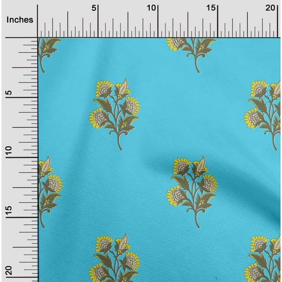 oneOone Cotton Jersey Turquoise Blue Fabric Leaves & Flower Floral Craft Projects Decor Fabric Printed By The Yard 58 Inch Wide