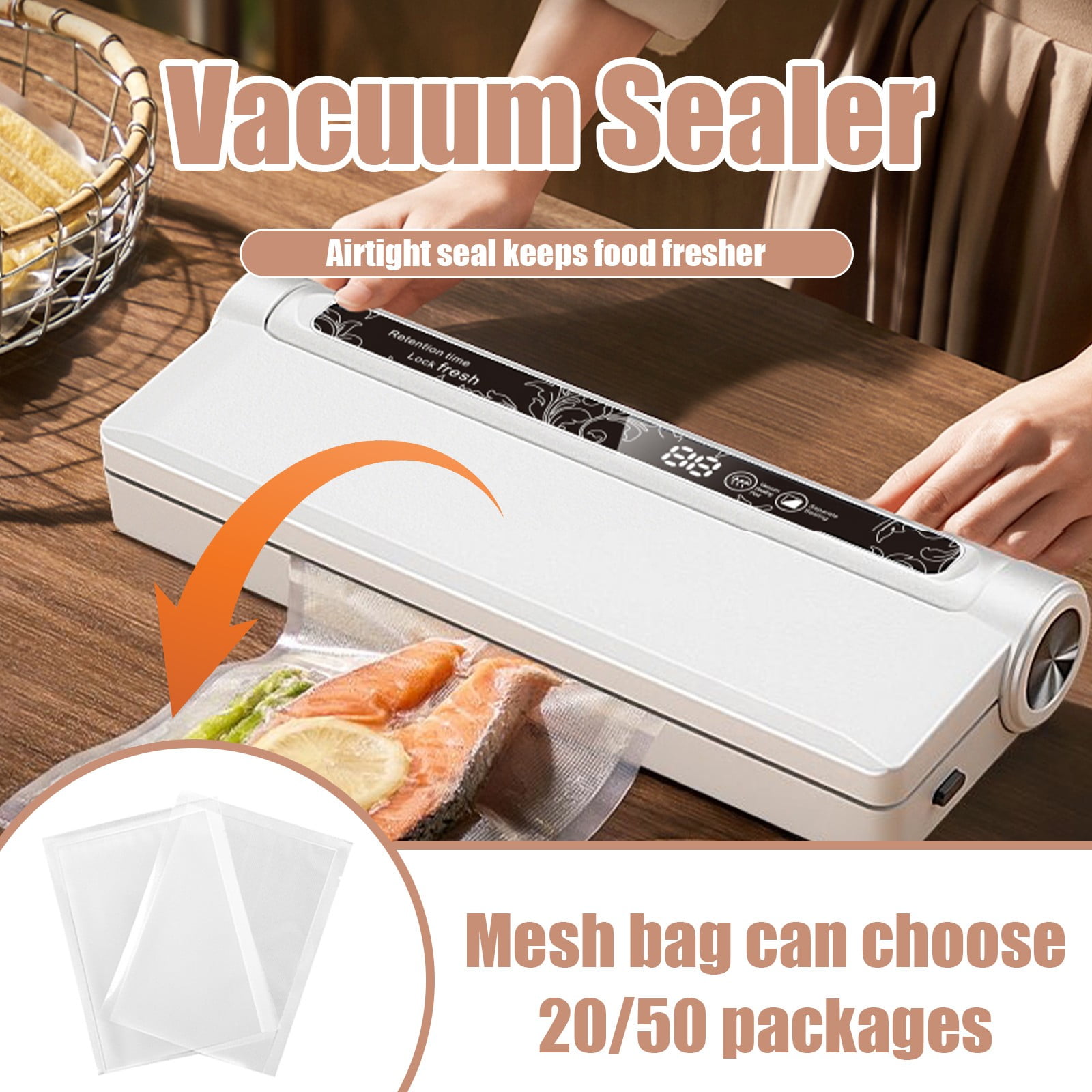 Vacuum Sealer, Fully Automatic Dry And Wet Food Vacuum Sealer, One-button Intelligent Oper-ation, Digital Display, Super Strong Suction