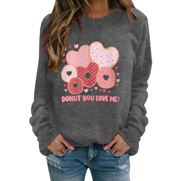 Gibobby Sudaderas con cremallera Sudadera para el día de San Valentín para mujer, camisas con corazón de amor, de San Valentín, camisetas de manga larga (Gris, L)