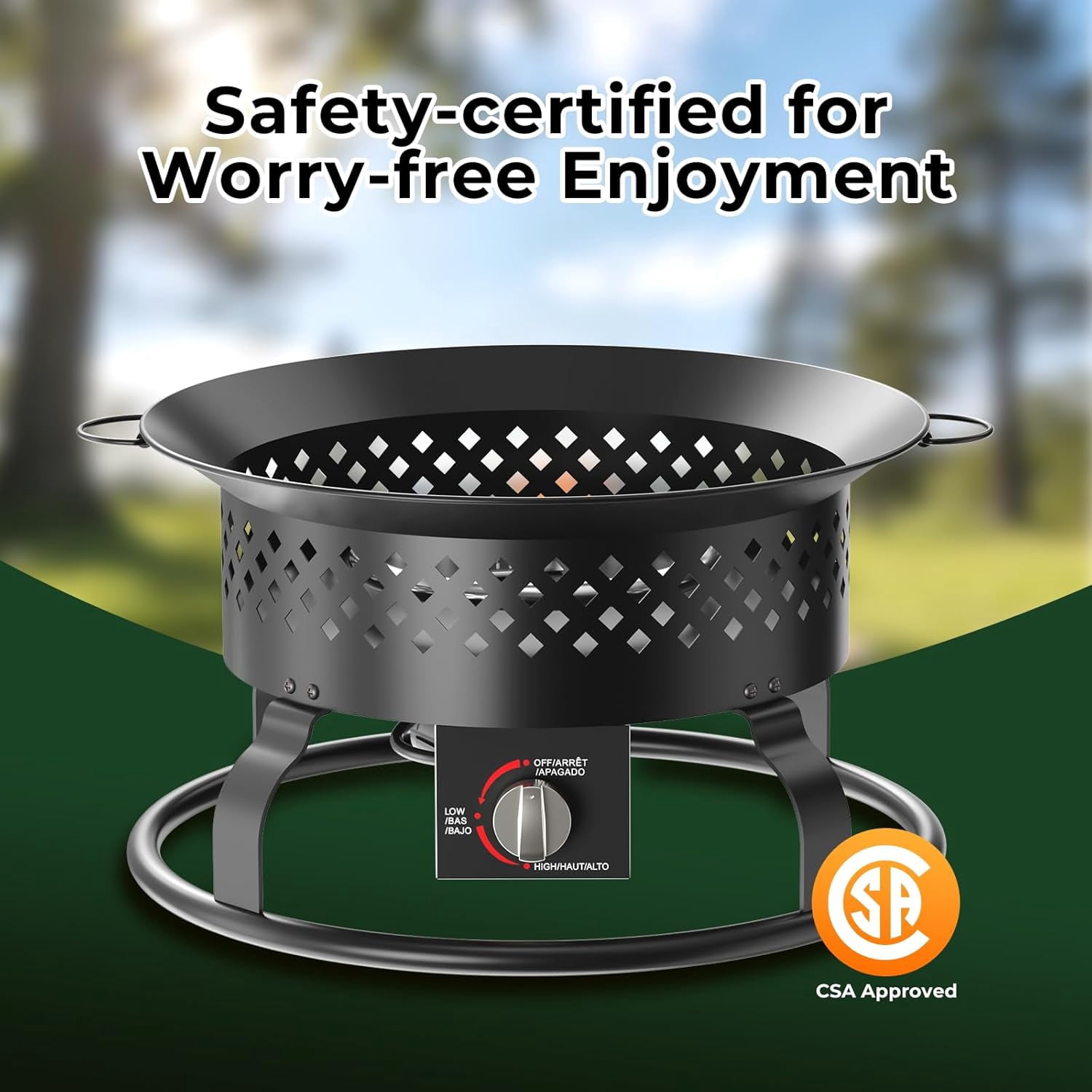 WAA 19" Portable Propane Fire Pit 50000 BTU Smokeless Carry Bag Lava Rocks for Camping RV