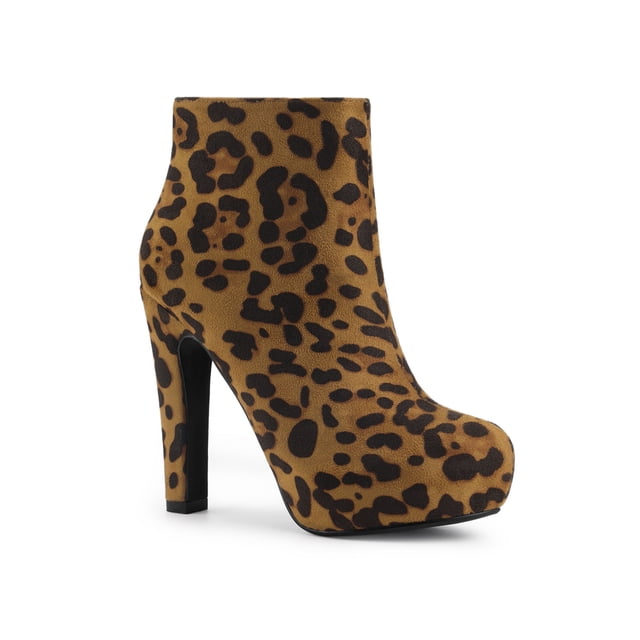 Unique Bargains Bottines à Talon Bloc Plateforme à Bout Rond avec Fermeture Éclair pour Femmes