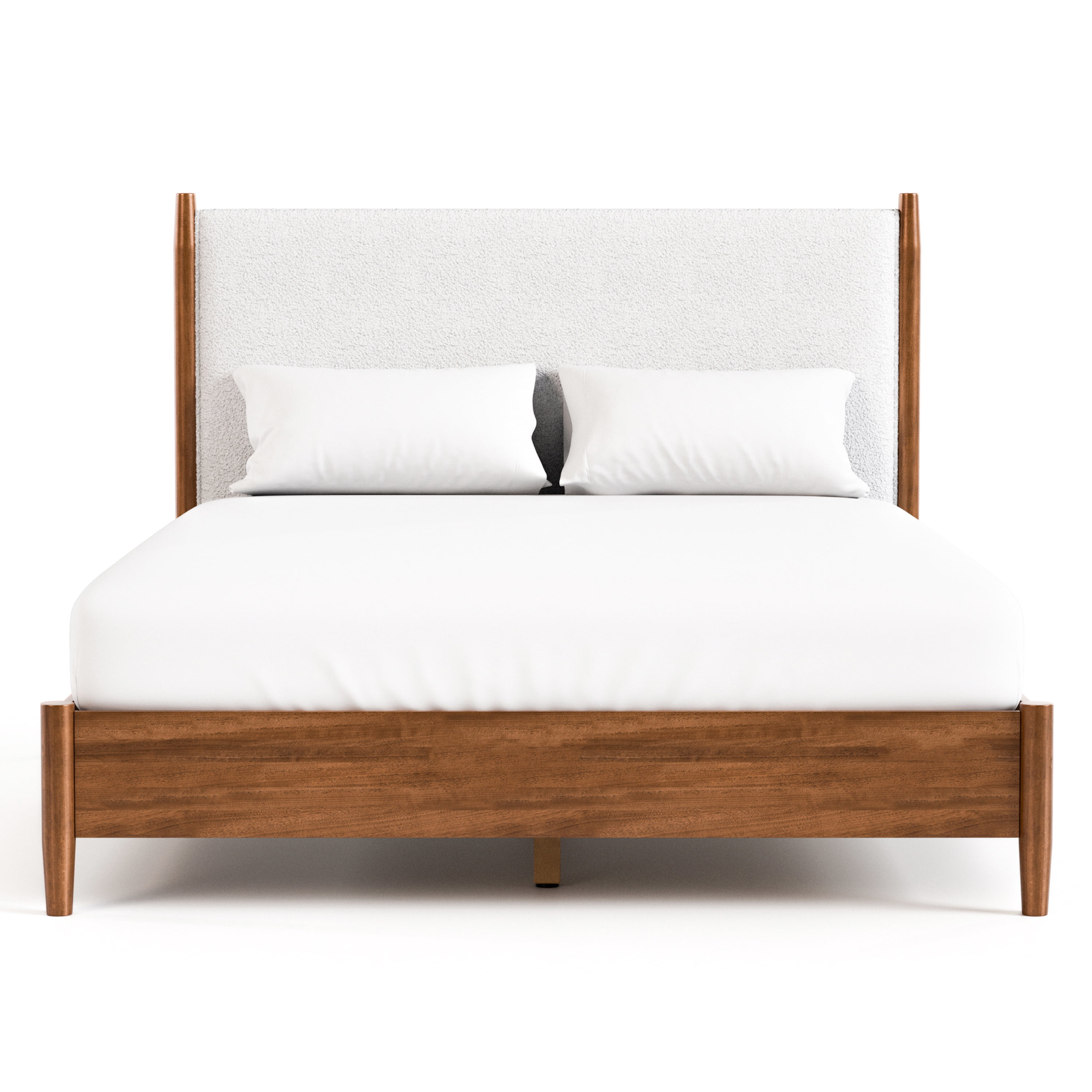 Furniture of America Erik Adult Queen Boucle Fabric and Solid Wood Mattress Ready Bed, Walnut
