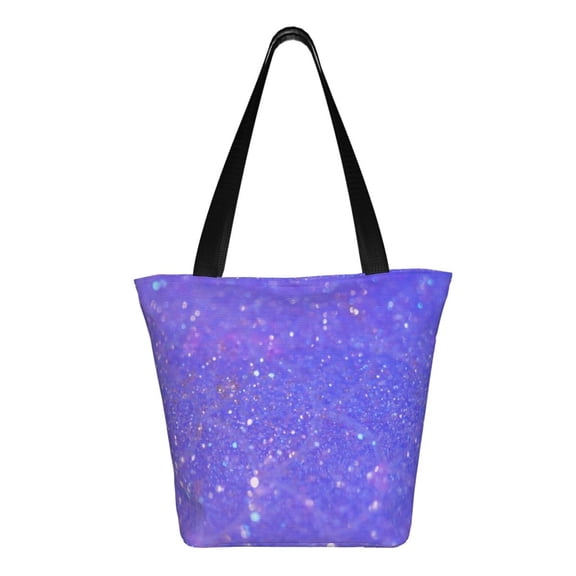 Uemuo Purple Glitter Print Tote Bags for Women,Large Capacity Corduroy Bag,Reusable Grocery Shoulder Bag,Beach Tote with Zipper Closure, Daily Essentials