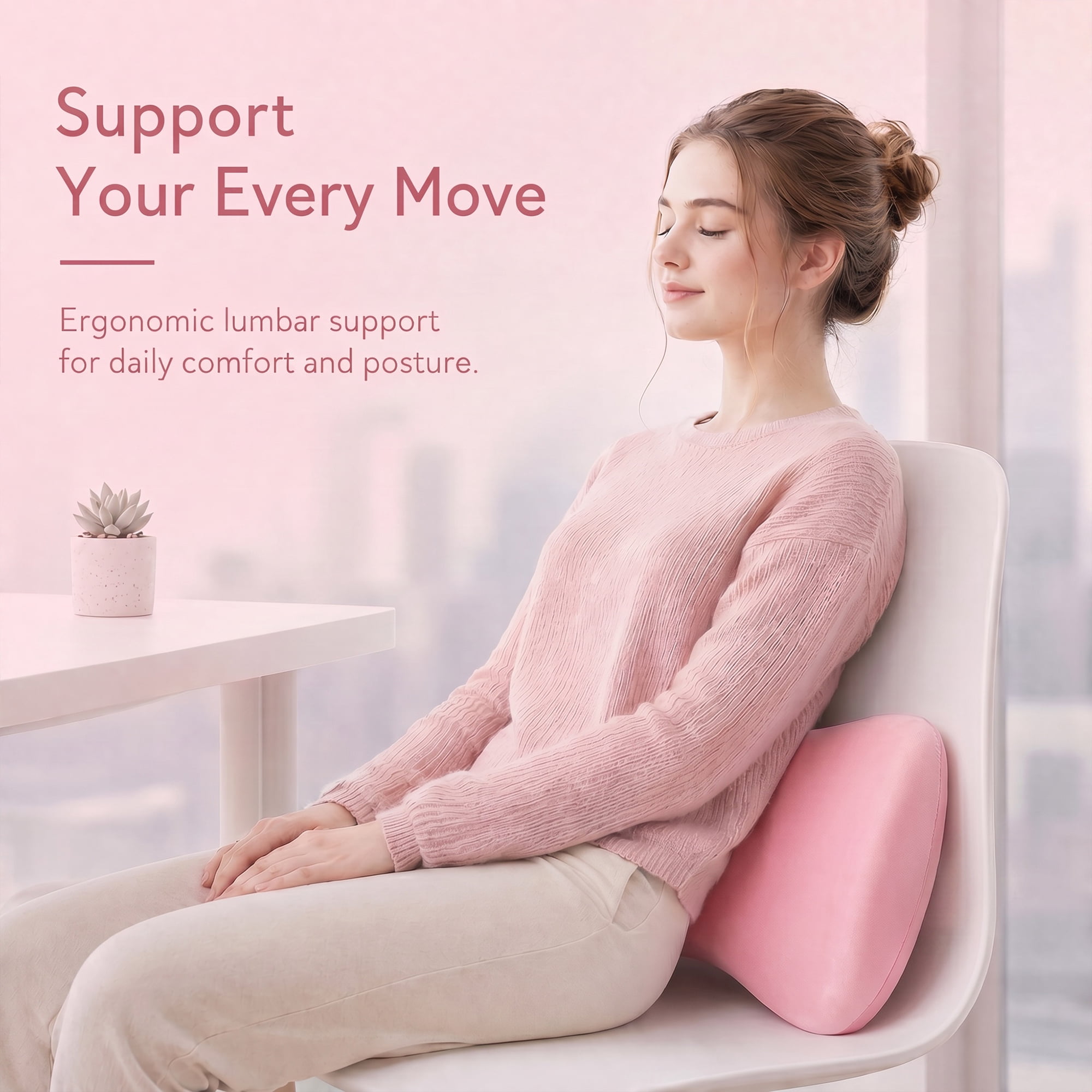 Unique Bargains Lumbar Support Pillow Cotton Back Support for Indoor Light Pink 15.7" x 8.7" x 2.4"