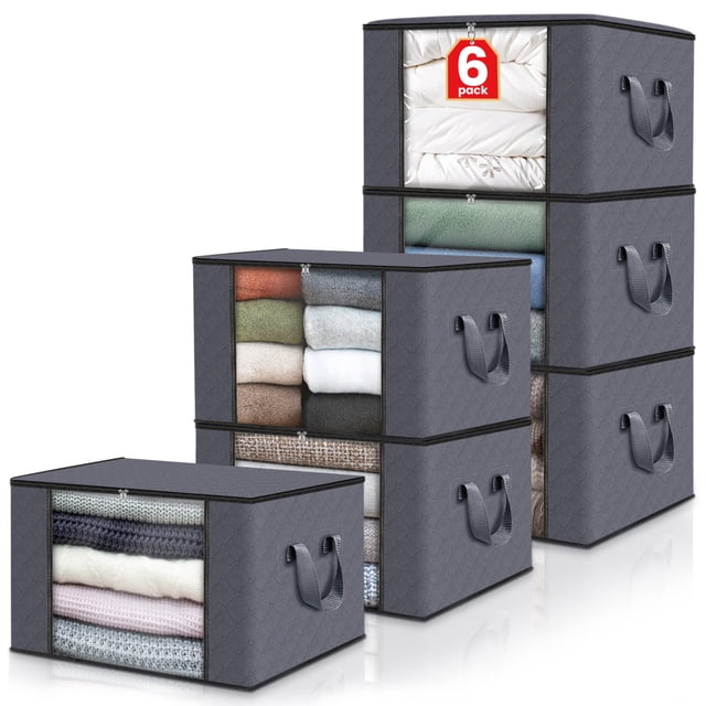 Bolsas de almacenamiento Fab Totes, paquete de 6 unidades, 60 litros, color gris