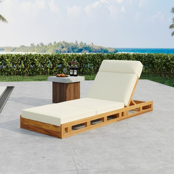 Christopher Knight Home Outdoor Wood Chaise Lounge with Adjustable Backrest, Quad-folding Cushion, Beige