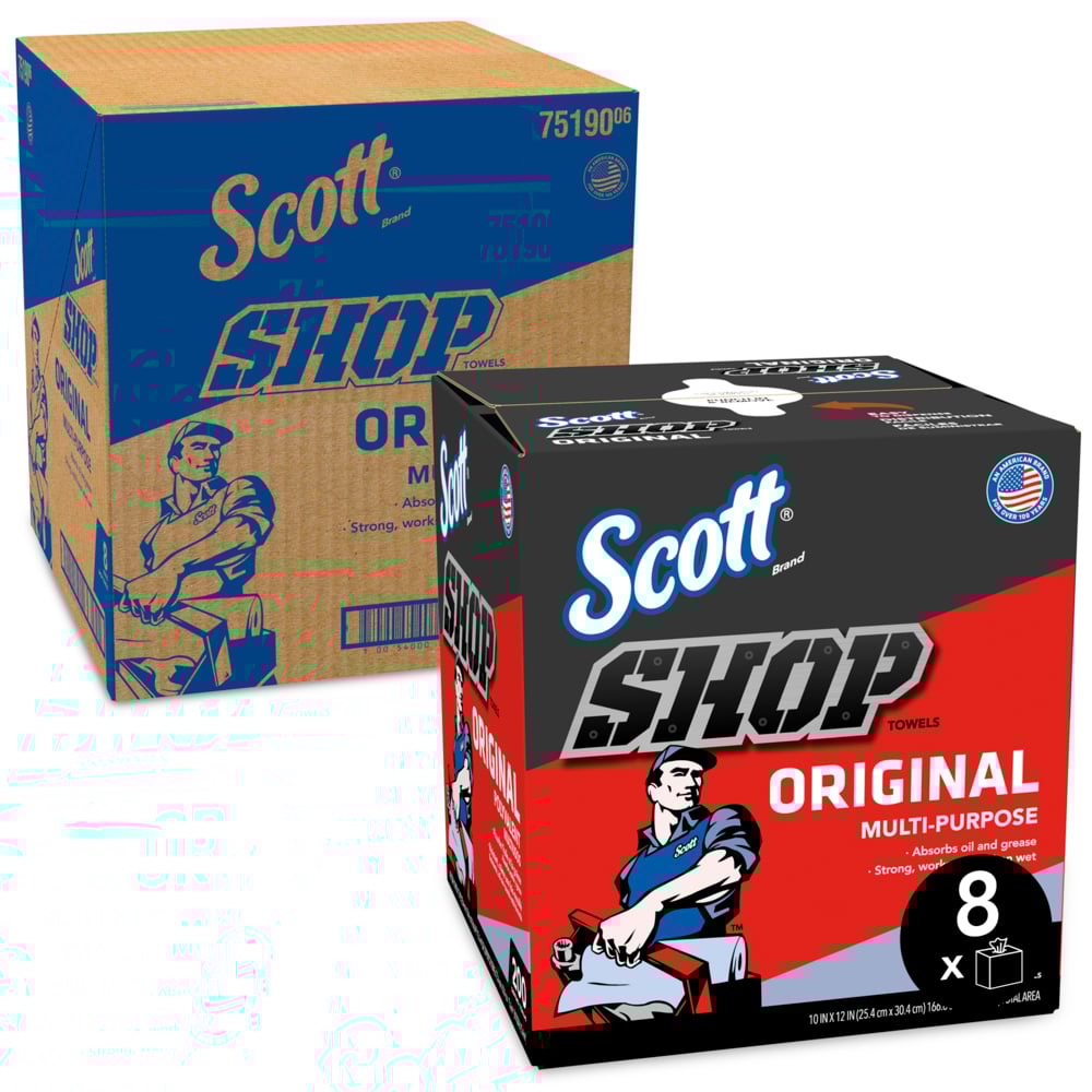 Kimbery Clark Scott Paper Shop Towel 75190 Scott; Cloth; Blue; 9 Inch Width X 12 Inch Length; Single Center-Pull Box Of 200