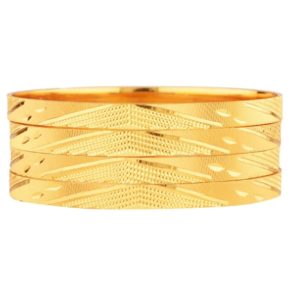 Efulgenz Indian Bangle Set Gold Tone Plain Glossy Engraved Bracelet Bangle Jewelry for Women, (4 Pcs) Size-2.6