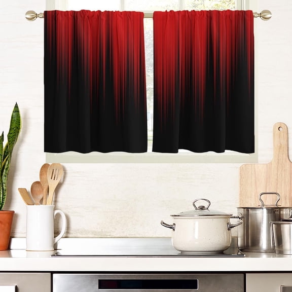 Red and Black Window Curtains for Kitchen Ombre Mens Gothic Abstract Gradient Goth Small Short Home Living Room Bedroom Bathroom Drapes Treatment Fabric 1 Pair, 27.5" W x 36" L, Modern