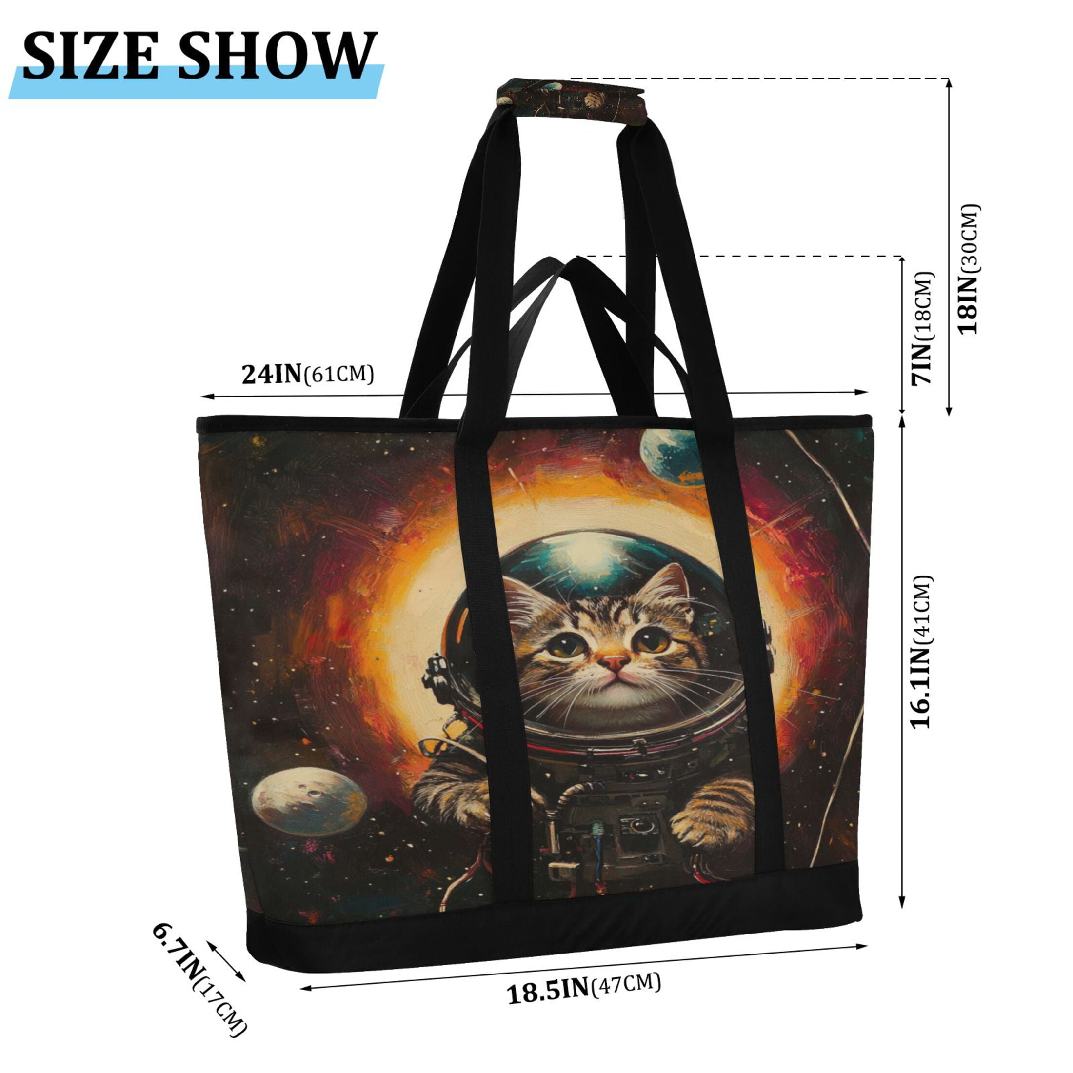 Large Hand-held Ice Pack Picnic Bag Insulation and Refrigeration Suitable for Shopping Picnics and Camping Astronaut Black Cat