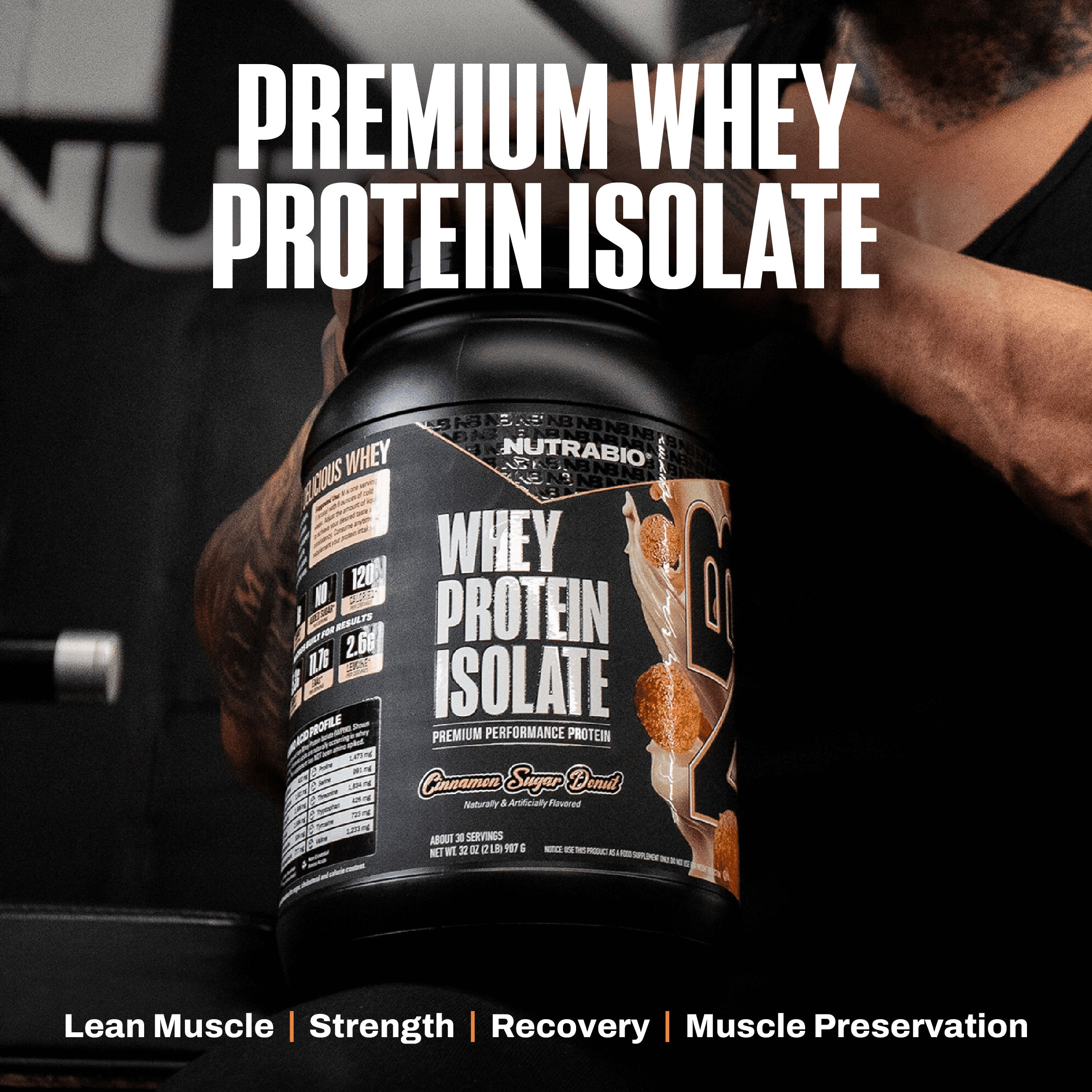 NutraBio Whey Protein Powder Isolate Supplement – 25g of Protein Per Scoop with Complete Amino Acid Profile - Soy and Gluten Free - Zero Fillers and Non-GMO - Cinnamon Sugar Donut - 2 Lbs.