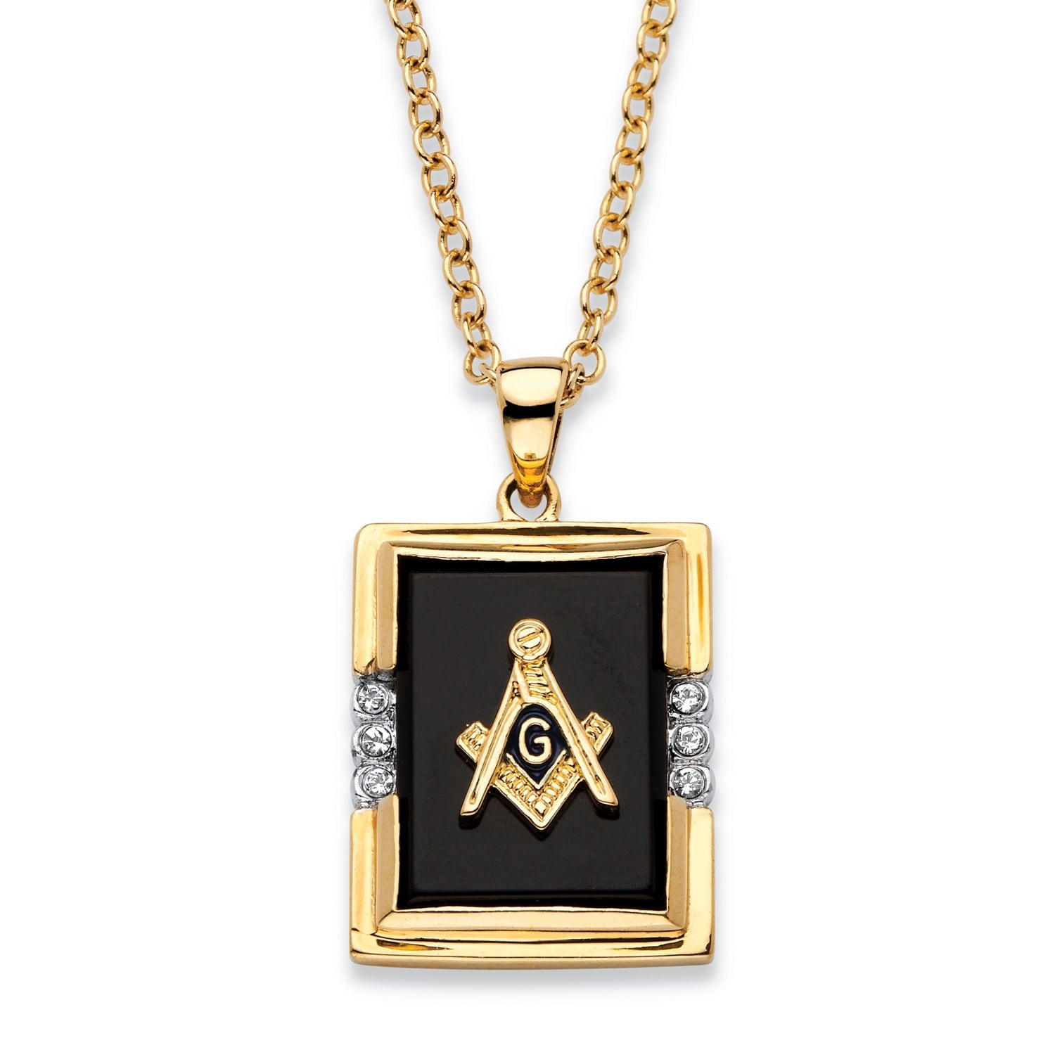PalmBeach Jewelry Men's EmeraldCut Genuine Black Onyx Masonic