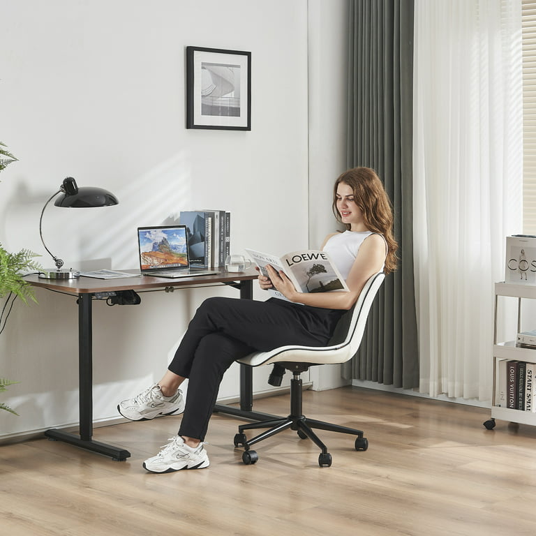 YOUNIKE Modern Office Chair with Wheels Adjustable Ergonomic Desk Task Chair  in Mid-Back White PU Design 
