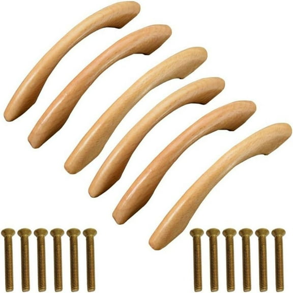 Wooden Drawer Handles For Dresser Wardrobes, Solid Wood Furniture Pulls, Easy To Install With Unique Wood Texture, Modern Hardware (6PCS)