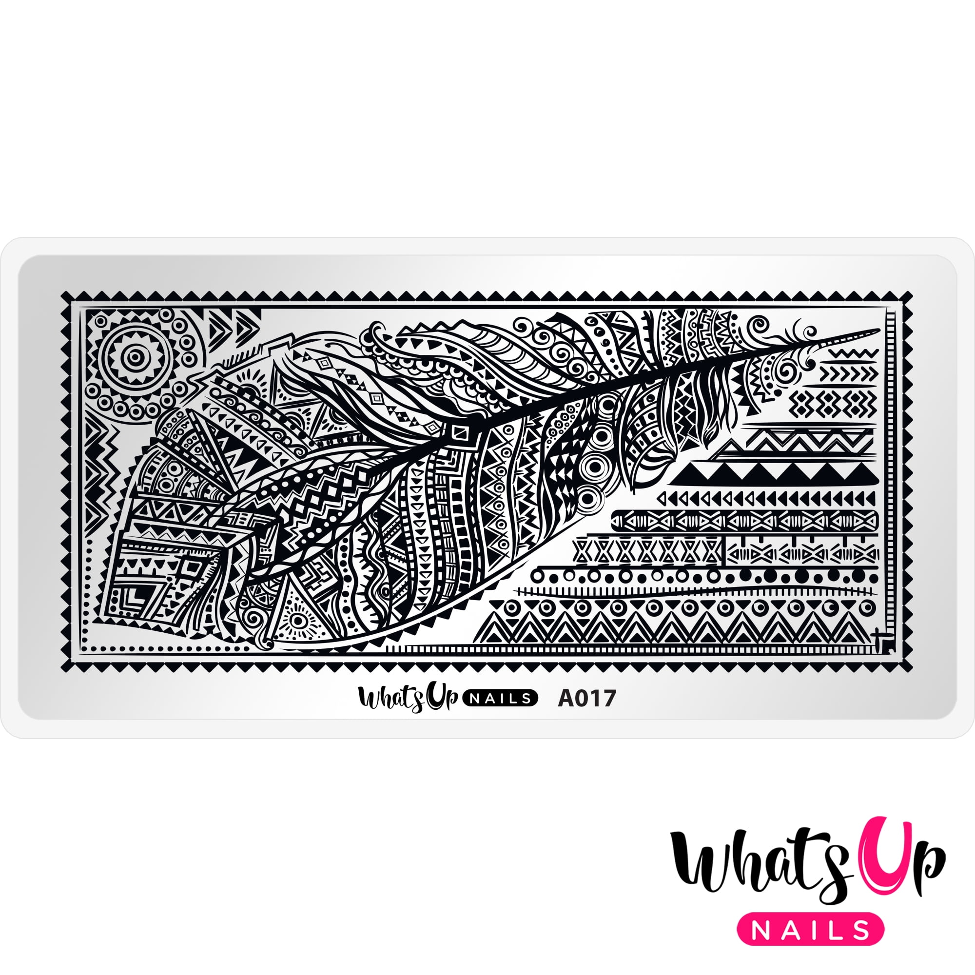 Whats Up Nails A017 Tribal Feather Metal Stamping Plate for Nail Art Design