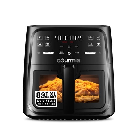 Gourmia 8 Qt Air Fryer, 8 Presets with Digital Display, FryForce 360° Technology, Easy View Window & Interior Light, Dishwasher Safe Basket, Black