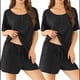 thumbnail image 3 of Conjuntos de Pijama para Mujer, 2 Piezas, de Punto Acanalado, Corta, Ropa de Dormir Suave, Conjuntos de Verano para Estar en Casa, Negro, XL, 3 of 8