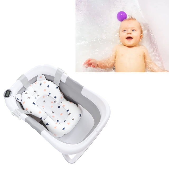 Bañera Plegable Para Bebés, Bañera para recién nacidos y Niños Pequeños Con COJÍn BLANDO Y TERMOTRO, BAÑERA DE VIJE ANTIRESLIZANTE PORTÁL