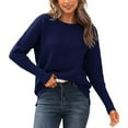 thumbnail image 2 of WREESH Fashion Pullover Women's Solid Color Long Sleeved Knitted Sweater Round Neck Top Sweater Navy, 2 of 7