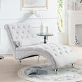 thumbnail image 2 of KINFFICT Velvet Chaise Lounge Indoor, Tufted lounge chair with Legs, Leisure Accent Chair Upholstered Lounge Couch for Bedrooom Living Room, Ivory, 2 of 7