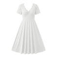 thumbnail image 6 of Ayolanni Dresses for Women V-Neck Solid Casual Short Sleeve Maxi A-Line Dress Lace Patchwork Dressy Vacation Wedding Guest Fitted Waist Sundress White S, 6 of 9