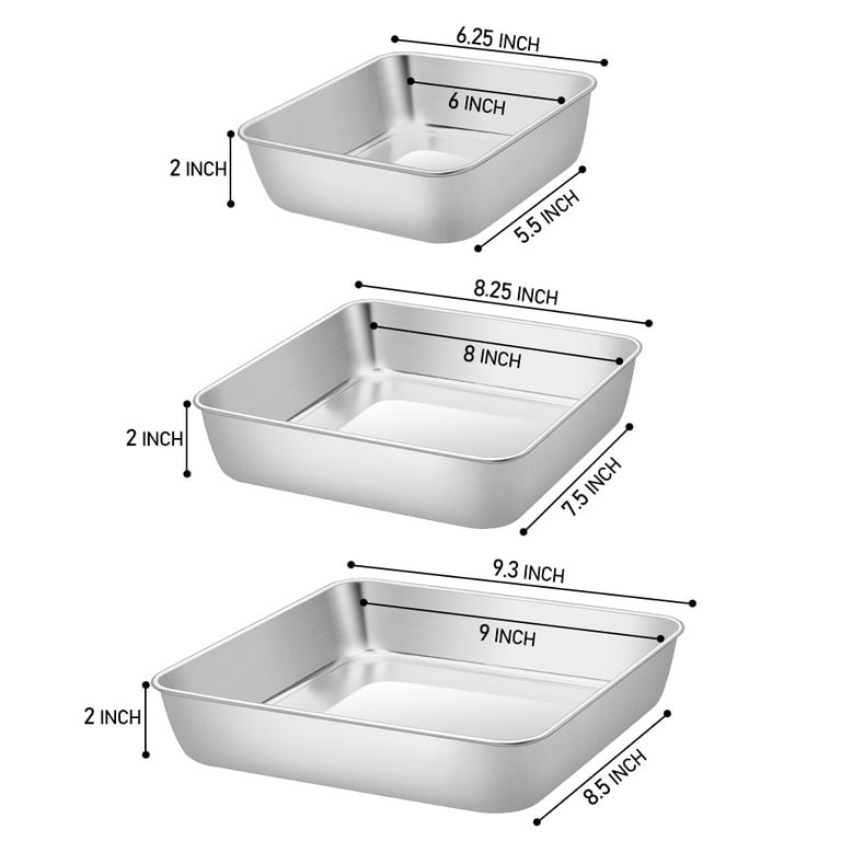 E-far 9x9 Inch Square Baking Pan with Lid Set, Nonstick Square Cake Pans  Metal Bakeware for Oven Cooking Lasagna Brownies, Stainless Steel Core &  Easy