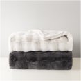 thumbnail image 7 of JERFIT Faux Fur & Velvet Plush Throw Blanket, Ultra Soft Cozy Fluffy Bedroom Decor, Luxurious Basketweave Grey Polyester Blanket for Couch, Sofa, Dorm, 7 of 7