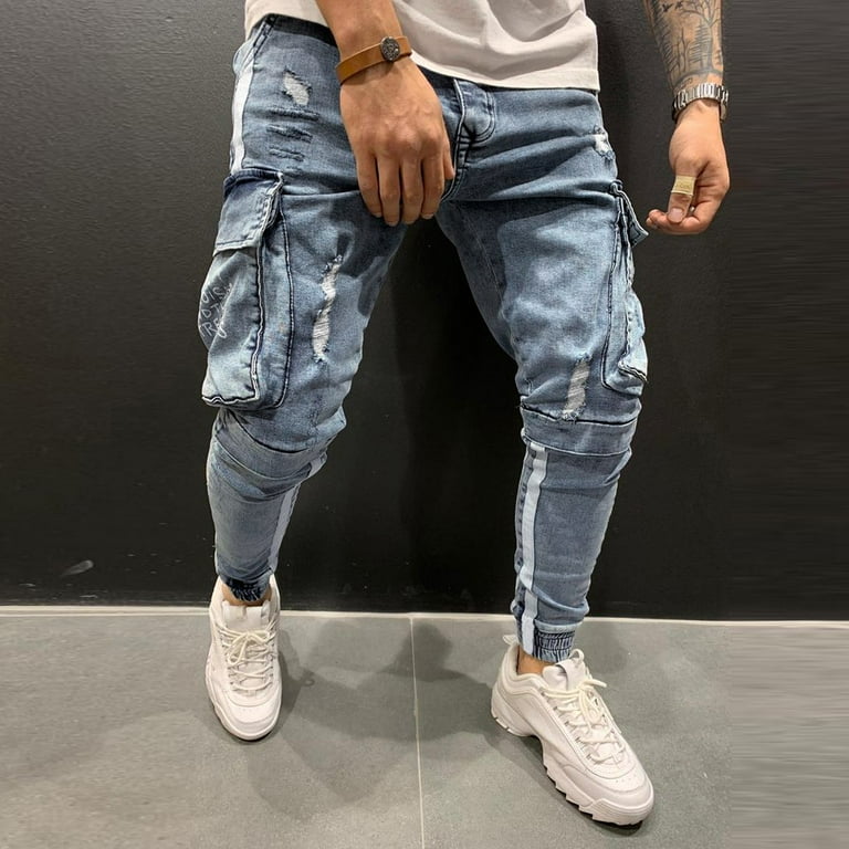 Distressed denim hotsell joggers mens