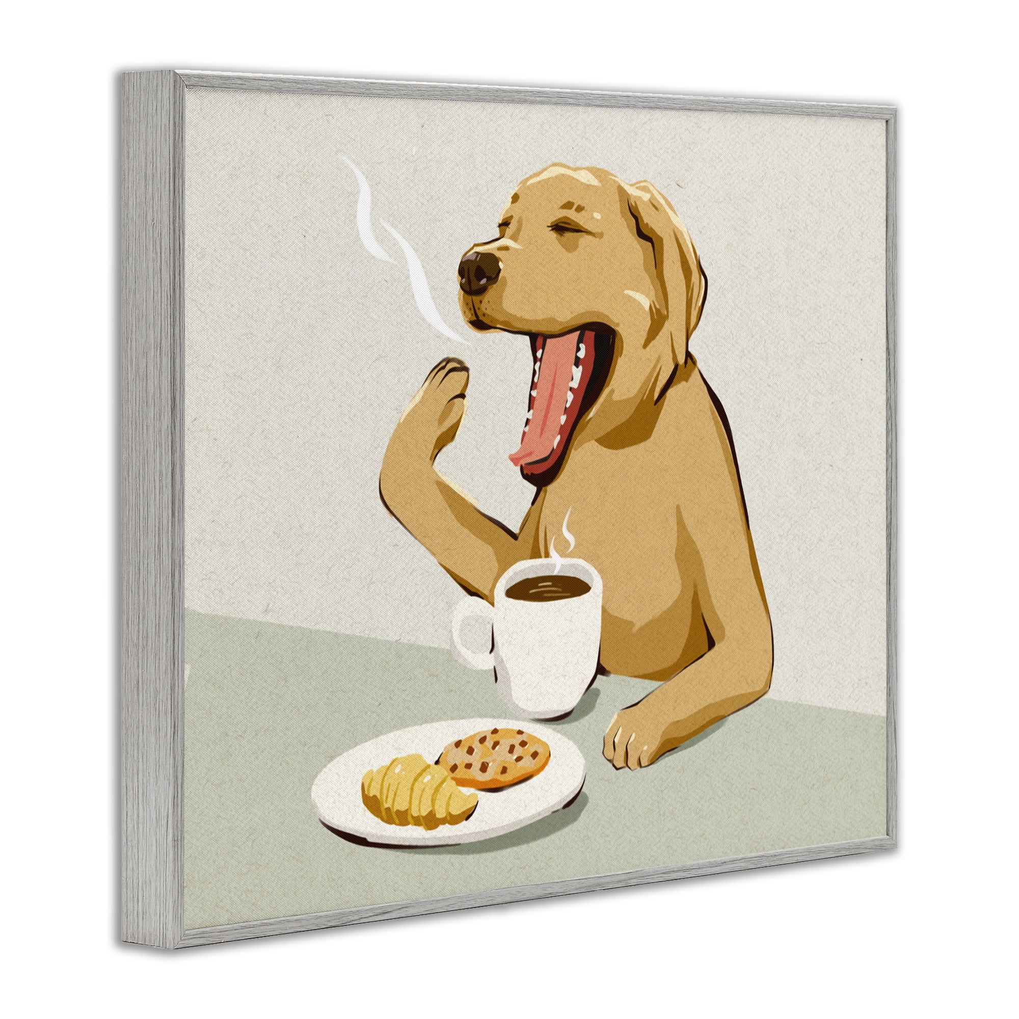 Stupell Industries Yawning Dog with Morning Coffee Gray Framed Giclee Art, design by Ziwei Li