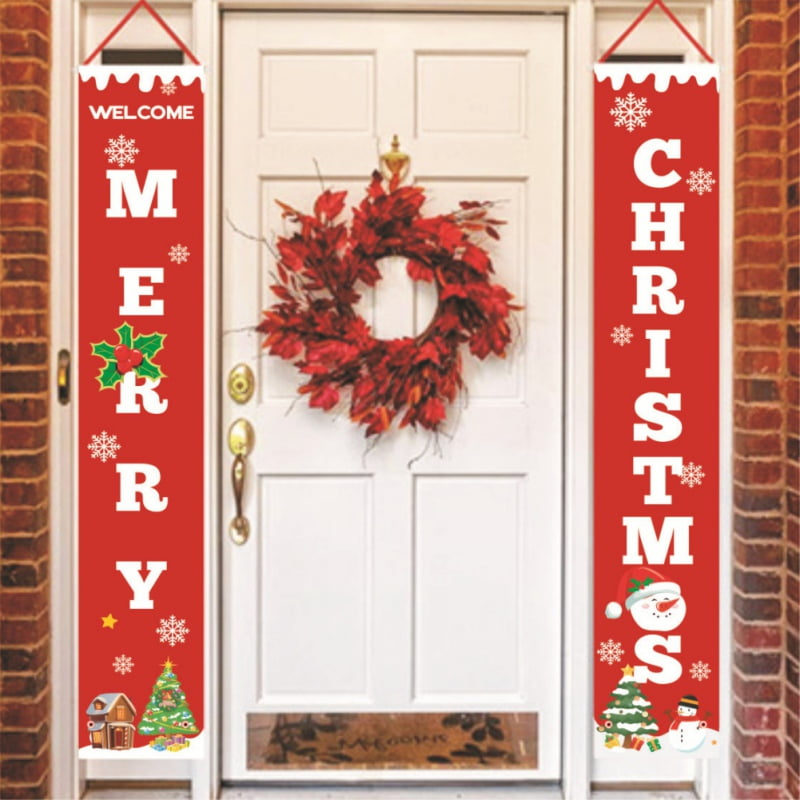 Orgneas Christmas Banner Decorations Hanging Front Porch Sign Merry Christmas Banners for Home Indoor Outdoor Front Door Decor 