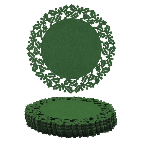 DLMCUH Green Round Felt Table Doilies, 13 Inch Diameter Non‑Slip Heat‑Resistant Washable Durable Place Mats, Festive Fall Christmas Table Decoration for Kitchen Dining Table