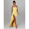 thumbnail image 6 of Women'S Strapless Tube Dress Backless Ruched Split Bodycon Cocktail Maxi Dresses Light Yellow XS, 6 of 10