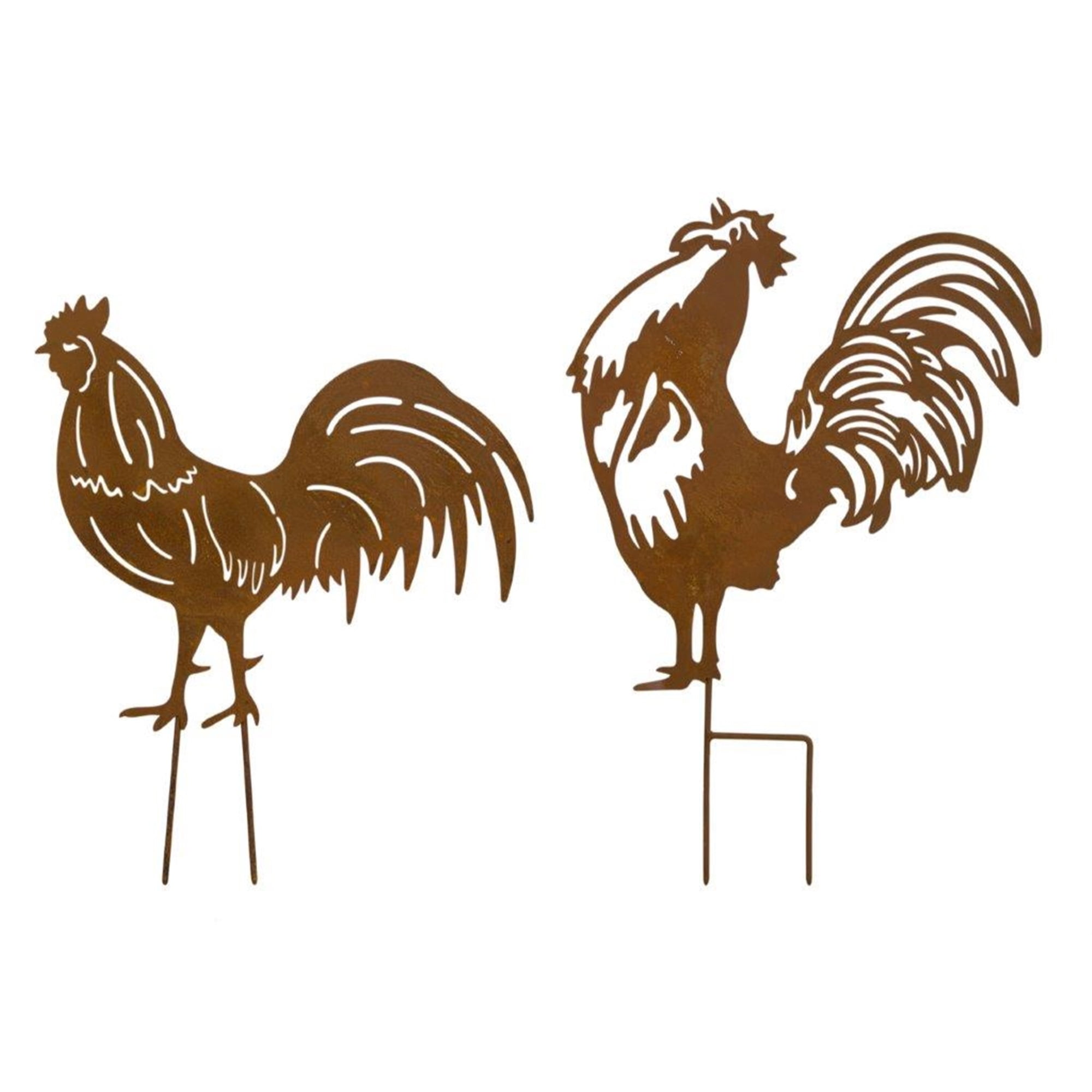 Chicken Lawn Stake (Set of 2) 14"L x 16"H, 12.75"L x 17.75"H Iron