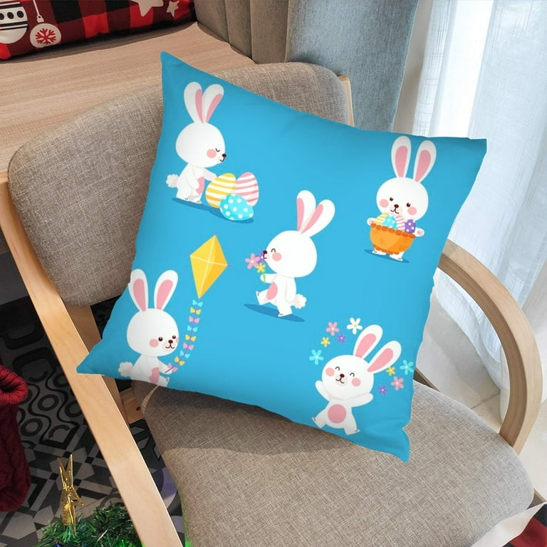 Dicasser Easter Pillow Covers 18x18 Set of 6 Easter Pillow Case Rabbit  Bunnies with Eggs, Peach skin Throw Pillows Covers for Couch Sofa Patio 