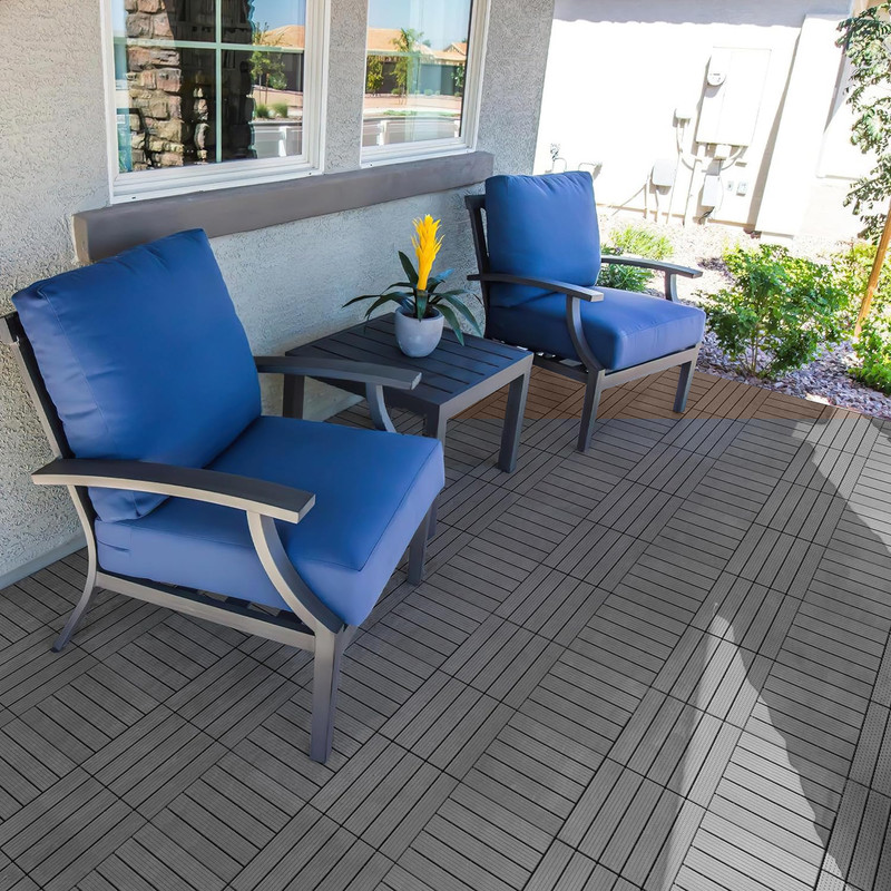 Aukfa 44 Pack Interlocking Deck Tiles, 12"X12" Waterproof Outdoor Flooring for Patio, Garden, Deck, Poolside, Backyard, Gray