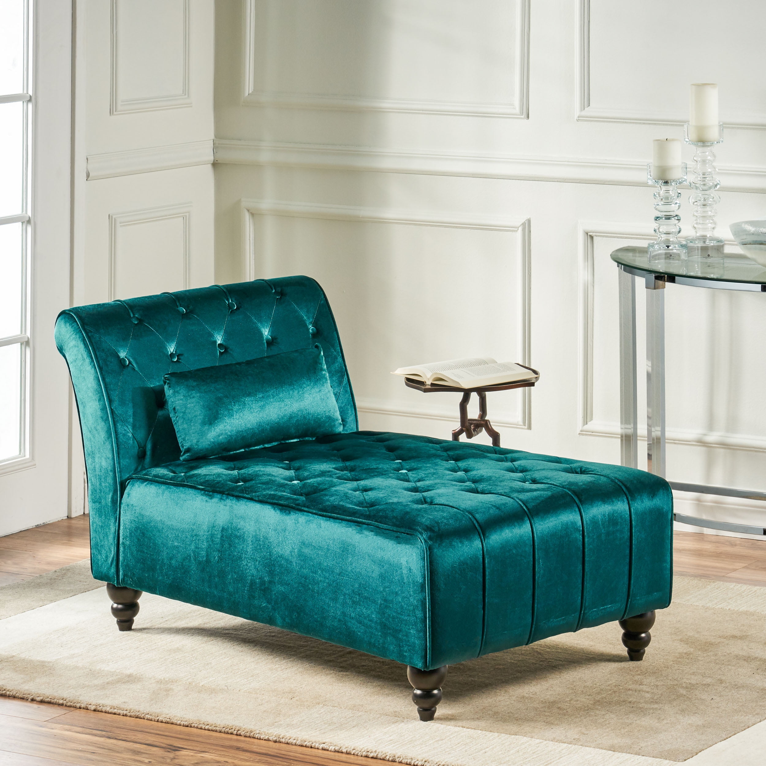 Rafaela Modern  Glam Tufted Velvet Chaise  Lounge with 