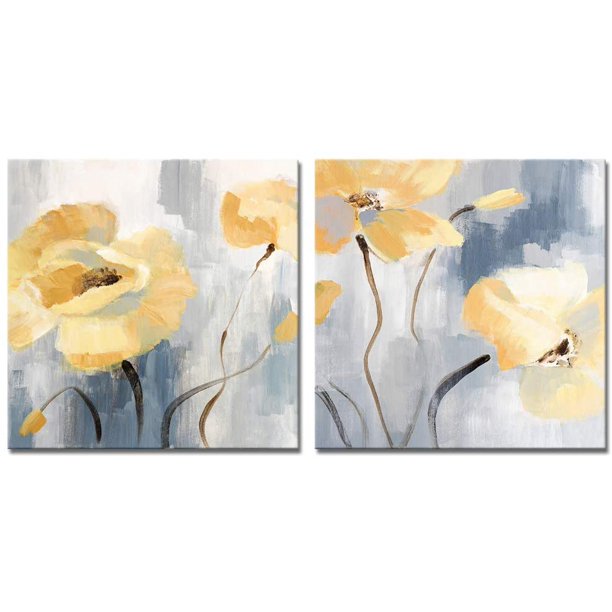 FSROLTPI Elegant Yellow Flowers Canvas Wall Art 2 Piece Yellow Poppy