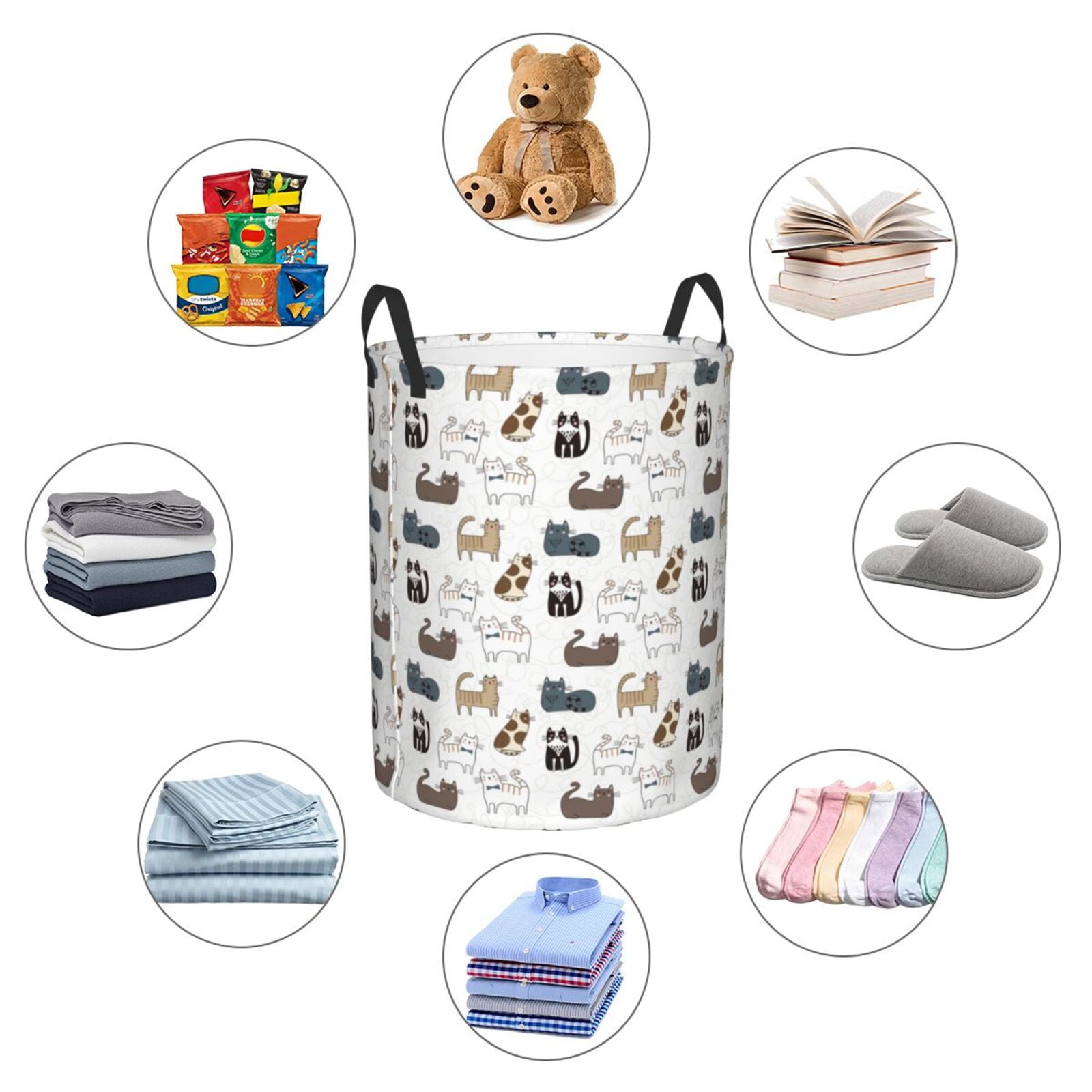 Large Laundry Basket with Handles - Minimalist Cute Cartoon Cat Kids Baby Dirty Clothes Laundry Hamper for Bedroom Aesthetic
