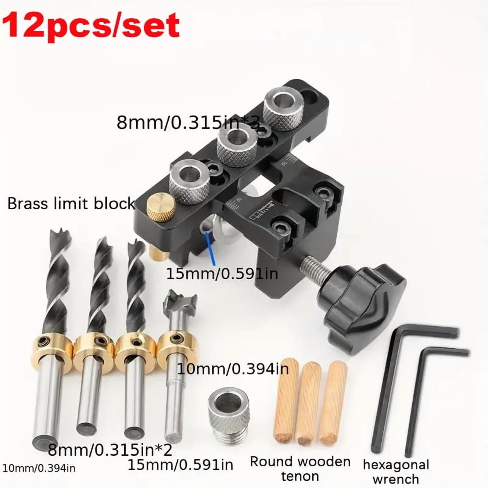 ASKITO 3-in-1 Dowel Jig Kit, Self Centering Doweling Jig for Straight Holes with Adjustable Woodworking Drill Guides Locator, Woodworking Joints Tool with 8/10/15mm Drill Bits