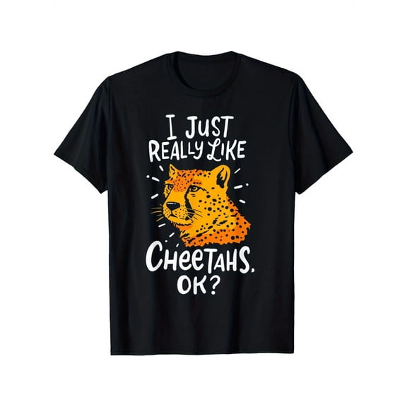 I Just Really Like Cheetah" Men's T-Shirt - 100% Cotton, Breathable, Comfortable, Casual Round Neck Tee with Funny Cheetah Graphic, Perfect for Sports & Leisure, Black, Sizes S-XXXL