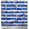 thumbnail image 1 of Soimoi Blue Poly Georgette Fabric Star & Swirls Stripe Print Fabric by the Yard 42 Inch Wide, 1 of 3