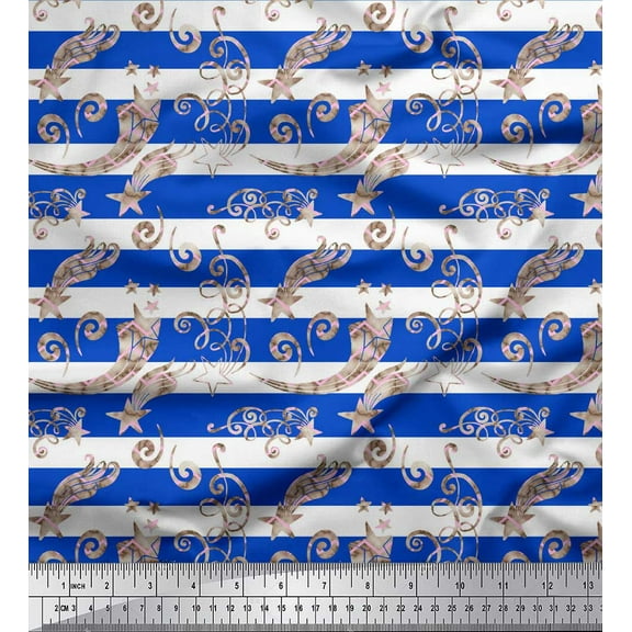 Soimoi Blue Cotton Voile Fabric Star & Swirls Stripe Decor Fabric Printed Yard 42 Inch Wide