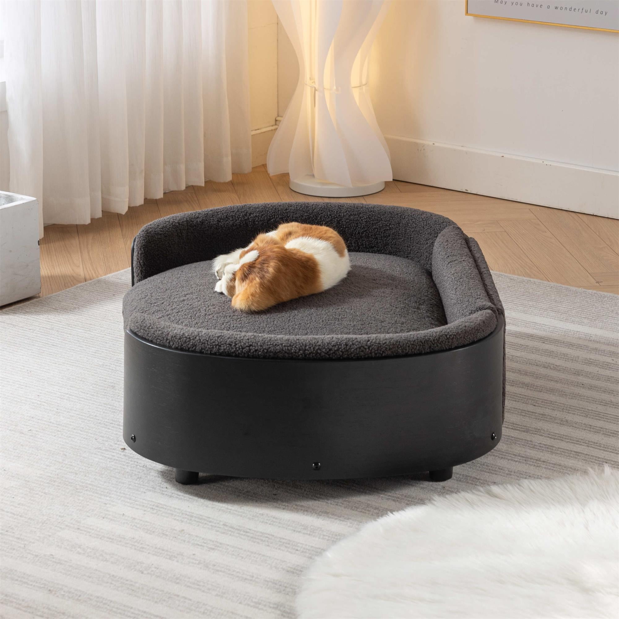 Pefilos 38" Elevated Pet Dog Bed with Solid Wood Legs and Black Bent Wood Back, Cashmere Cushion, Pet Sofa for Indoors Dogs, Dark Gray Pefilos 38" Elevated Pet Dog Bed with Solid Wood Legs and Black Bent Wood Back, Cashmere Cushion, Pet Sofa for Indoors Dogs, Dark Gray
