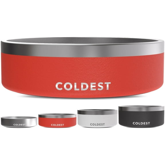 Coldest Dog Bowl - Stainless Steel Non Slip No Spill Proof Skid Metal Insulated Dog Bowls, Cats, Pet Food Water Dish Feeding for Large Medium Small Breed Dogs (42 oz, Crimson Red)
